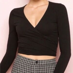 Brandy Melville Black Long Sleeve Criss Cross Top